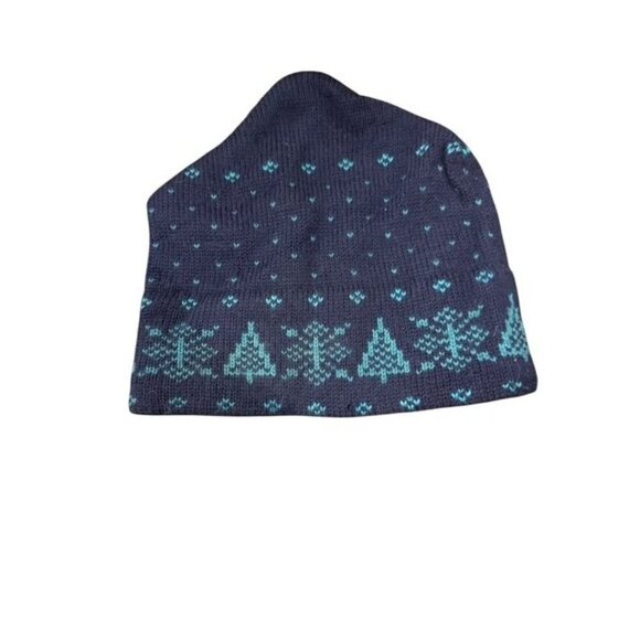 Knit Winter Hat Navy & Teal Geometric Snowflake Design Warm & Soft Unisex One Si - Picture 5 of 13